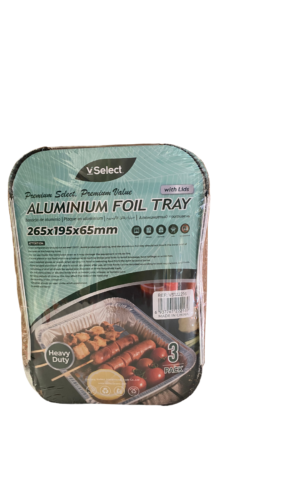VSelect Heavy Duty Aluminum Foil Tray with Lids Pack of 3 trays- 265*195*65mm