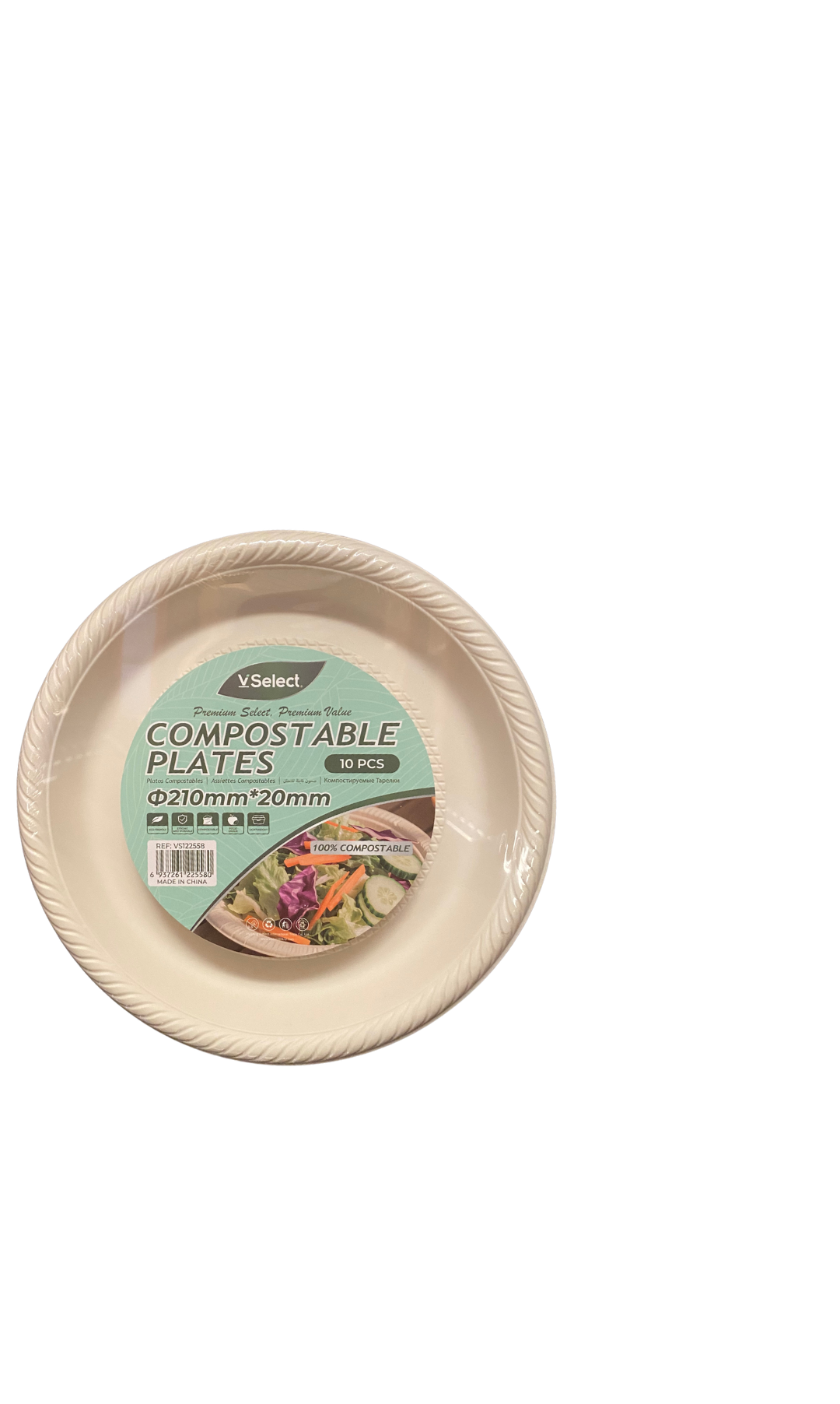VSelect Premium Compostable Plates 10pcs- 210mm*20mm