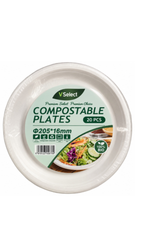 VSelect Premium Compostable Plates 20pcs- 205mm*16mm