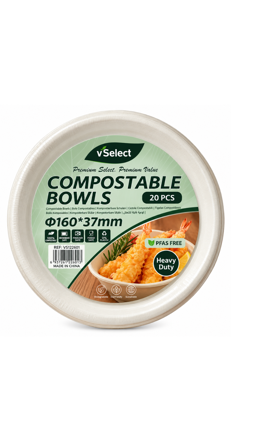VSelect Premium Compostable Bowls 20pcs- 160*37mm