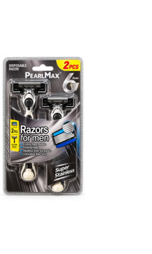 PearlMax- 2 disposable razors with 6 stainless steel blades