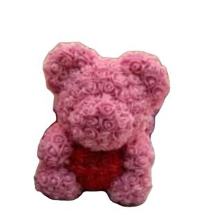 Alternative view of artificial flower big teddy bear